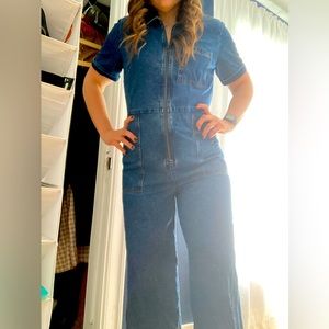 Lucy and Yak Ragan Jumpsuit: ORGANIC DENIM - Mid Wash Blue